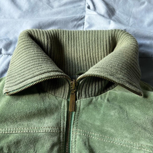 Bernardo Genuine Suede Leather Lined Jacket Zip Front w/ Pockets, Green, Medium - Picture 13 of 14